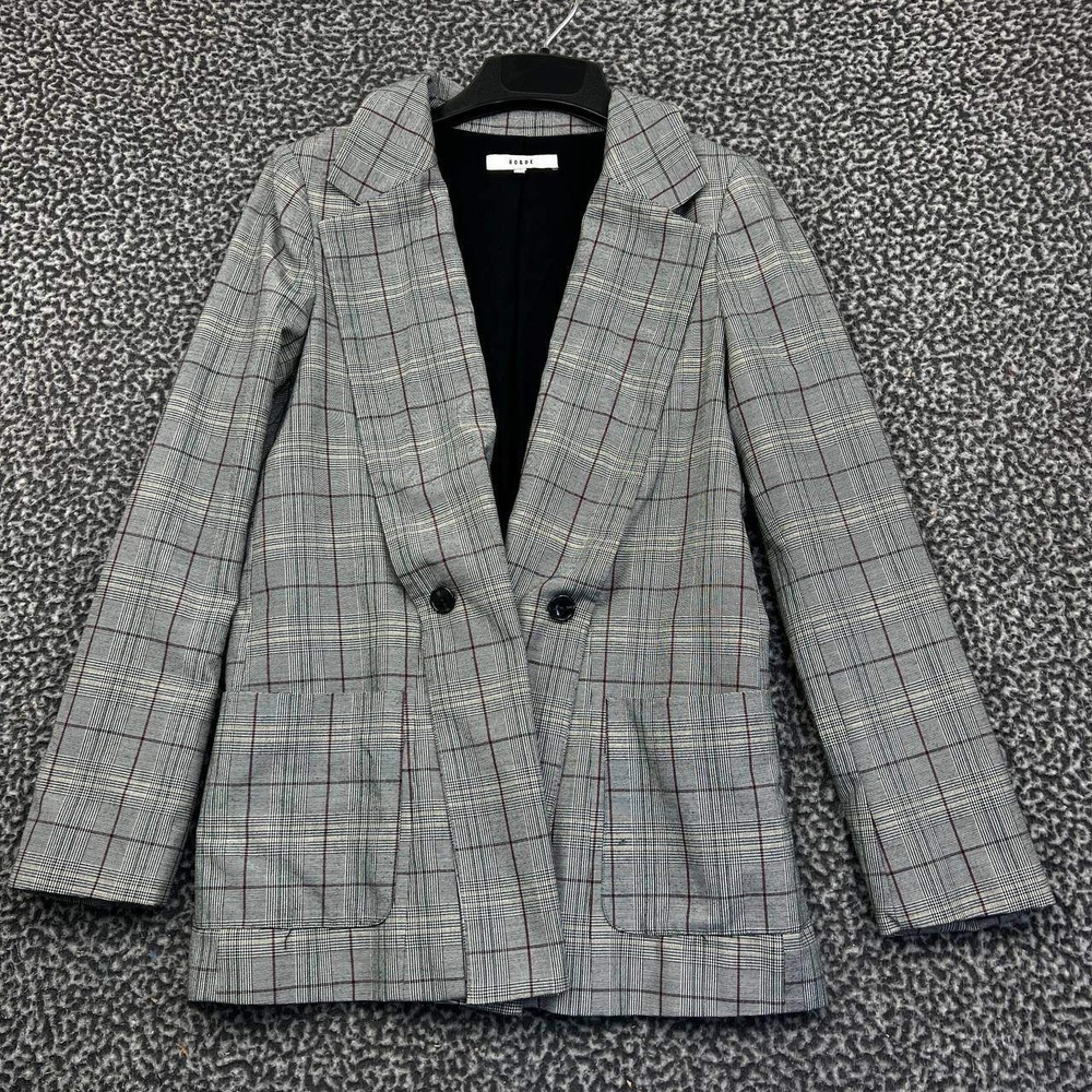 Ro & De Blazer Women Small Gray‎ Plaid Double Breasted Long Sleeve S